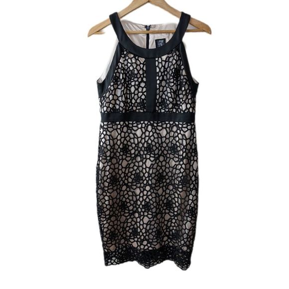 Jax women's scuba panel black cream laser cut satin cocktail dress sleeveless wo - Picture 2 of 6